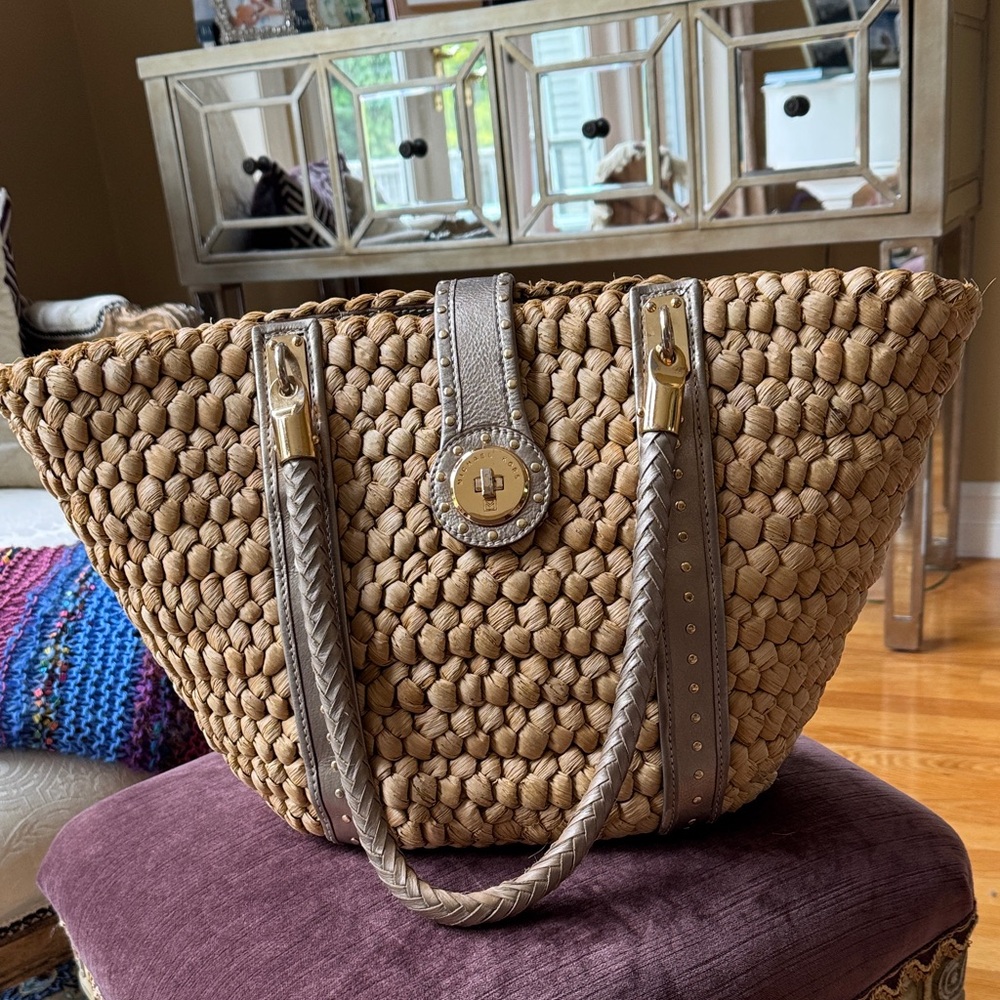 MICHAEL Michael Kors corn husk Tote with Gold Accents